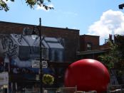 Redball Project on St. Laurent. Artist Kurt Perschke. Photo Magali Crevier