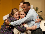 Family Hug.Cast: Emily Tognet as Sarah (left); Jane Wheeler as Val (back); Jaa Smith-Johnson as Deng (right) and Eleanor Noble as Jackie (center) Credit: Andrée Lanthier