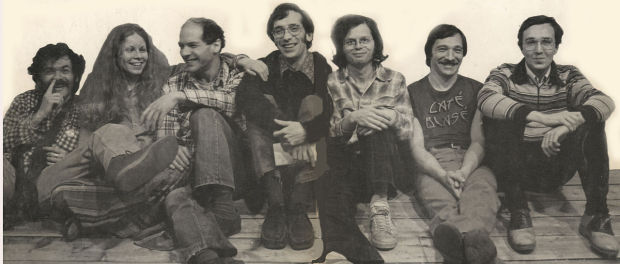 The Vehicule poets (left to right: Endre Farkas, Claudia Lapp, Artie Gold, John McAuley, Ken Norris, Tom Konyves, Stephen Morrissey).