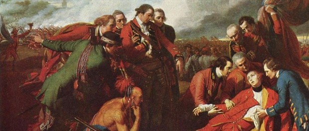 The end of the beginning: General Wolfe, while he did not live to see the British win the Battle of Plains of Abraham, marked the turning point of Quebec's history and the beginnings of English law in Quebec. Detail of 
