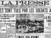 La Presse's front page the day after the Quebec riots. Photo courtesy the McCord Museum.