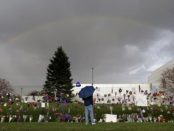 A rainbow shown over Prince's home hours after his death. AP.