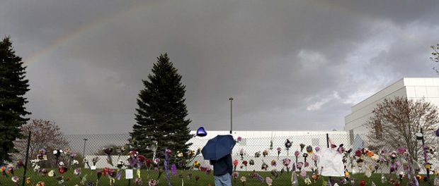A rainbow shown over Prince's home hours after his death. AP.