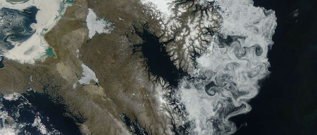 Sea Ice off Baffin Island. Remains of Laurentide Ice Sheet. Photo NASA.