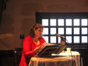 Kathleen Fee reading as Molly Bloom at the Irish Embassy Pub. Photo courtesy of Bloomsday Montréal.