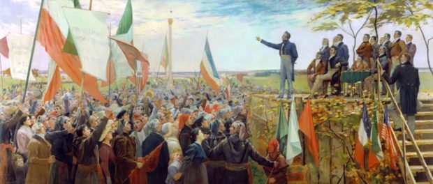 Papineau speaking to the masses of followers in 1837. Artistic depiction by Charles Alexander Smith, c. 1890. Credit: Musée national des beaux-arts du Québec/Wikimedia Commons.