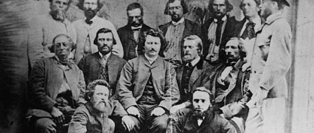 The Provisional Métis Government of 1870. Louis Riel is in the centre. Photo credit: Library and Archives Canada/PA-012854