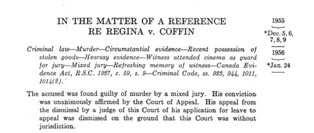 Re: R. v. Coffin, Supreme Court of Canada, 1956.