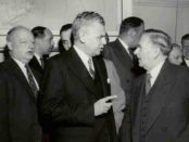 John Diefenbaker and Maurice Duplessis have a friendly chat. Source: University of Saskatchewan, reference code: JGD/MG01/XVII/JGD 451.