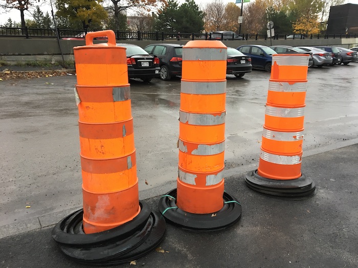 Montreal Construction Orange Cones. Photo Rachel LEvine