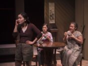 Three women from China with blood on their shirts.